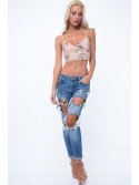 Beigefarbenes Crop-Top mit Pailletten ZZ279 – Online-Shop – Boutique